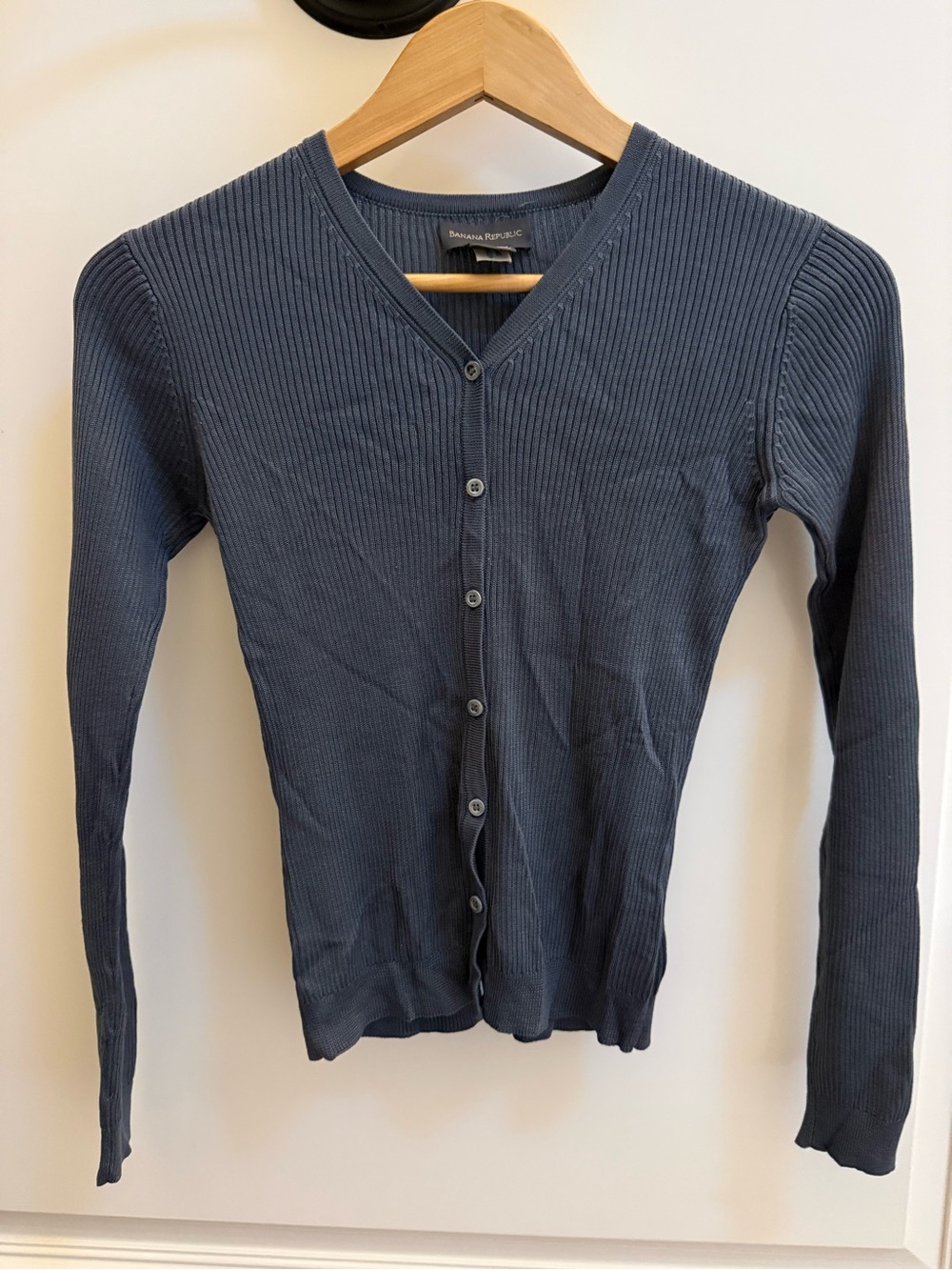 Banana Republic 100% Silk Fine Ribbed V-Neck Cardigan Slate Gray XS
